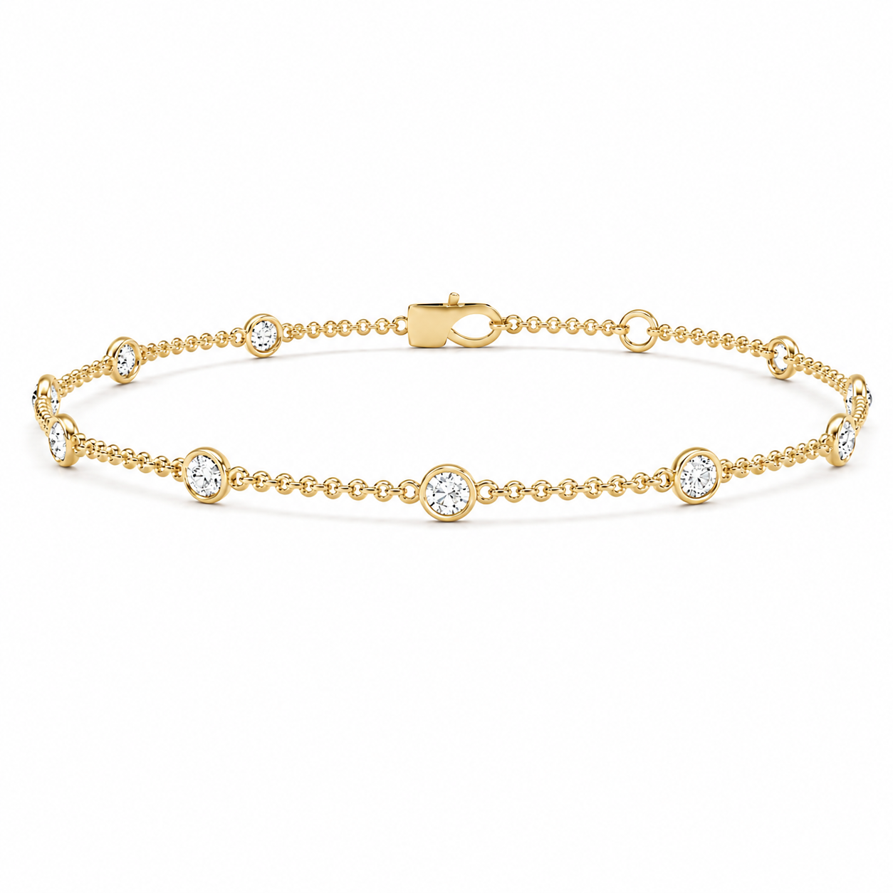 Gold bracelet with diamond accents on a white background
