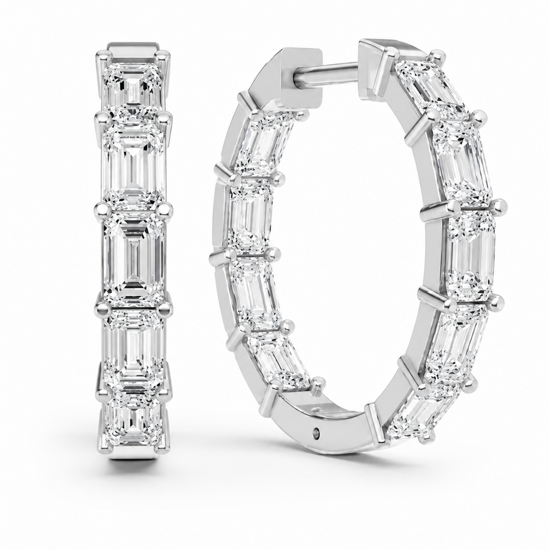 Diamond hoop earrings on a white background