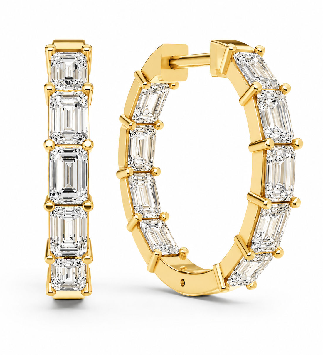 Diamond hoop earrings on a white background